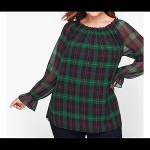 Talbots tartan popover blouse XL